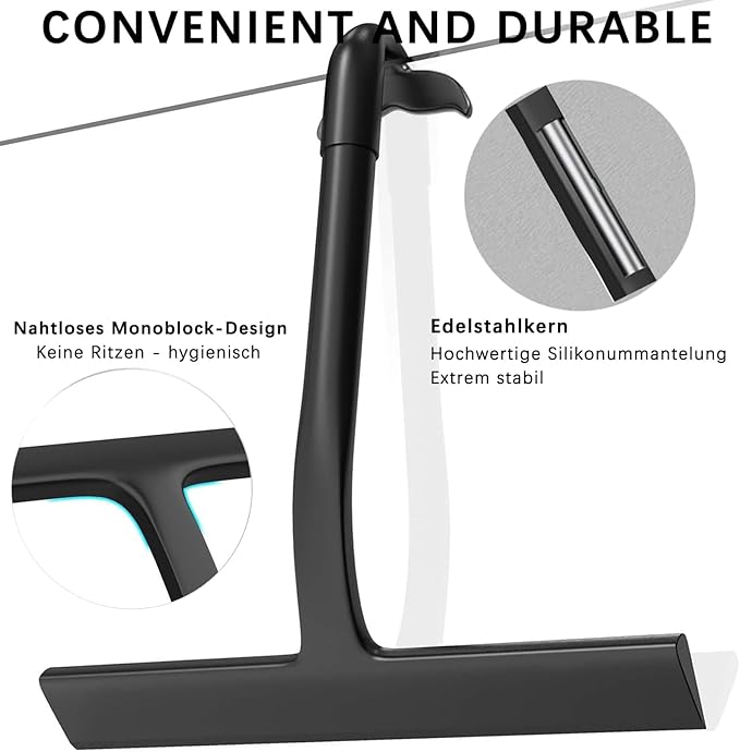 Shower Squeegee for Glass Doors, All-One-Piece Silicone with Built-in Hook Design for Easy Hanging and Cleaning, for Bathroom, Glass, Kitchen, Tile Wall, Car