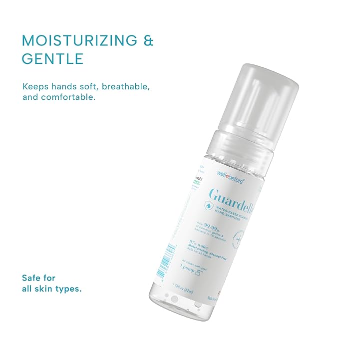 Well Before Guardelle, Alcohol-Free Foaming Hand Sanitizer - 97% Water, Non-Sticky Micro-Foam, 1.75 fl oz (Pack of 10)
