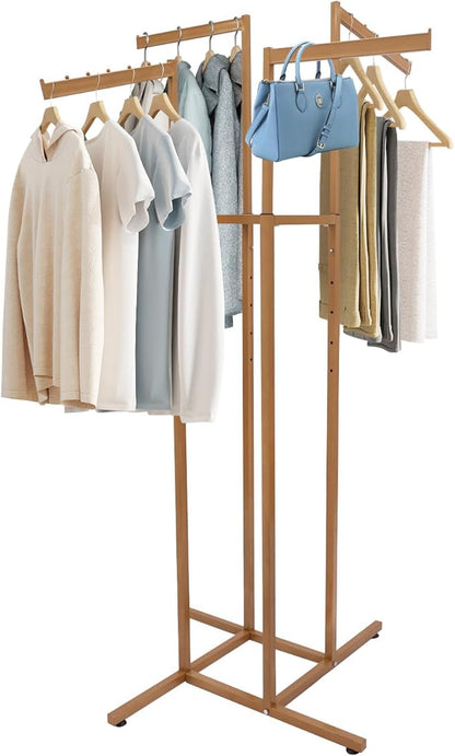 Clothing Rack - Heavy Duty 4 Way Adjustable Clothing Rack with Slanted Arms, Retail Clothing Rack Display With 2 Straight Arms and 2 Slanted Arms Perfect for Clothing Store Display (Gold)