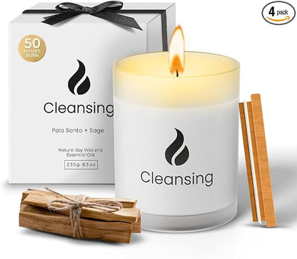 Natur IX Cleansing Scented Candles for Home | Sage & Palo Santo | Natural Non Toxic Soy Candles with Essential Oils | 50 H Long Burning | (Cleansing | Palo Santo & Sage)