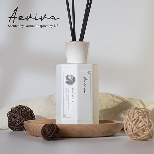 Reed Diffuser Set, 6.76 fl oz Gardenia Scented Oil Diffuser, Home Fragrance with Reed Sticks for Bedroom, Office, Bathroom Shelf Decor & Gifts