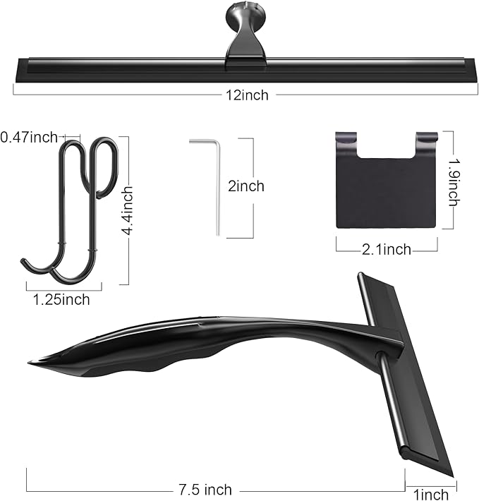 12'' Shower Squeegee, TOOVEM Squeegee for Shower Glass Door for Glass Doors, Windows, Bathroom, Car Windshield, Black