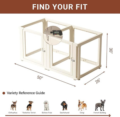 Transparent 7-Panel Dog Playpen, Acrylic Indoor/Outdoor Puppy Pen for Small & Medium Dogs, 30 Inch with Door, White(Fully Transparent 50 * 26 Two Rooms,30 inch)