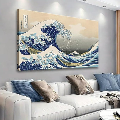 OKEXCKK The Great Wave off Kanagawa by Katsushika Hoki Wall Art Decor, Classic Painting Abstract Seascape Canvas Print Pictures, Modern Japanese Artwork for Bedroom Living Room Decoration - 24"x36"