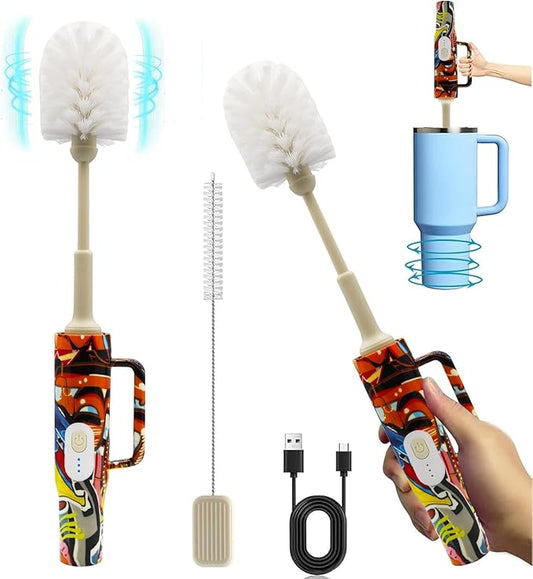 2-in-1 Long Handle Electric Bottle Brush Cleaner and Straw Cleaning Brush with Removable Brush Head, Multi-Function Rechargeable,for Stanley Cups, Baby Bottles, Pacifiers, Coffee Cups, Sports Bottles