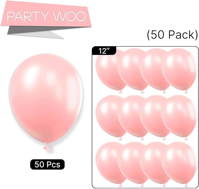 PartyWoo Light Pink Balloons 50 pcs 12 Inch Pastel Baby Pale Pink Orange Latex Helium Balloons for Baby Shower Gender Reveal Engagement Wedding Princess Birthday Party Decorations Pink-Q18