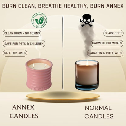 Scented Luxury Candles in Handmade Ceramic Jars, Soy Wax | Canal Rose – Rose Bud & Oud Scented, Large Candle | Non Toxic, 2 Wicks, Reusable Big Pink Jar | Natural Spring Aromatherapy for Women & Men