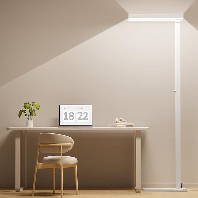 Honeywell 6000LM LED Floor Lamp, 77" Eye-Caring Reading Floor Lamps for Living Room, 60W Modern Natural Daylight 4000K Dimmable Bright Standing Light for Living Room for Kids Study Home Office White