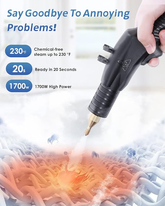High Pressure Steam Cleaner, 1700W High Temp Portable Steamer Machine for Cleaning, Tankless and Heavy Duty for Commercial Home Use Grout Tile Kitchen Bathroom Car Detailing