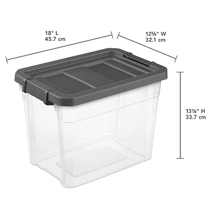 Sterilite 18-Pack Modular Stacker Box, Durable Clear Plastic Storage Bins with Latching Lids, 30 Quart - Stackable Organizing Container Boxes for Closet, Bathroom, and Office