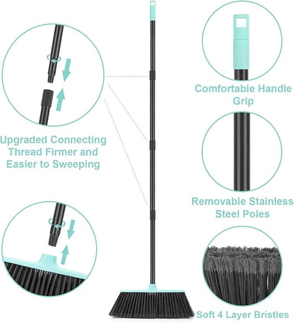 KeFanta Outdoor/Indoor Broom for Floors, 53" Long Handle Angle Broom for Sweeping Indoor Concrete Courtyard Garage Patio Home Kitchen Office Lobby