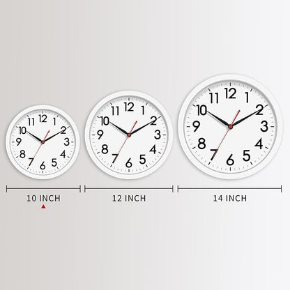 AKCISOT Wall Clock Silent Non Ticking Modern Wall Clocks Battery Operated 10 Inch, Analog Small Classic Clock Decorative for Bedroom, Kitchen, Home Office, Bathroom, School, Living Room (White)
