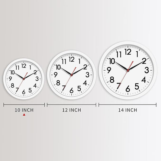 AKCISOT Wall Clock Silent Non Ticking Modern Wall Clocks Battery Operated 10 Inch, Analog Small Classic Clock Decorative for Bedroom, Kitchen, Home Office, Bathroom, School, Living Room (White)