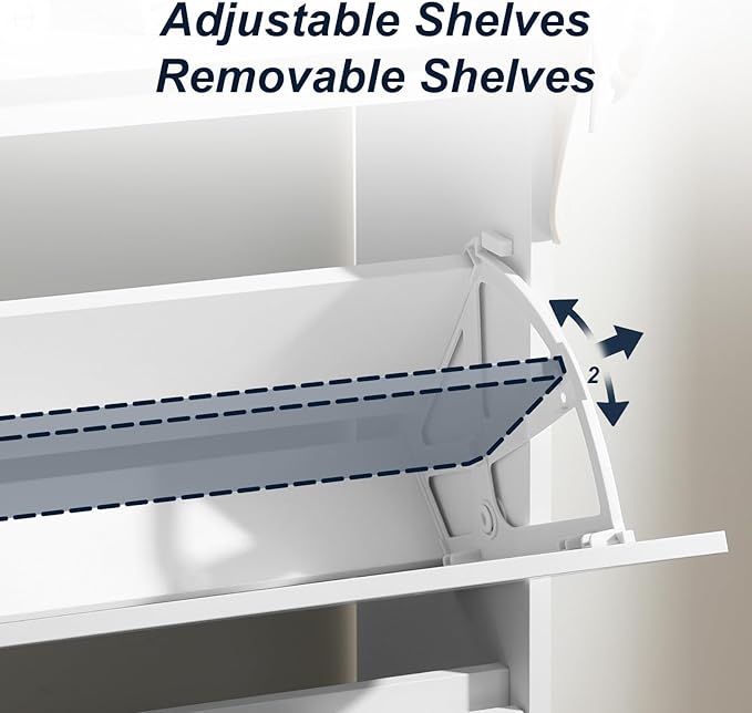 Shoe Cabinet Organizer with 2 Flip Drawers，Freestanding Shoe Rack Cabinet，Narrow Shoe Cabinet Storage for entryway, Foyer, Hallway, White, 23.6" W