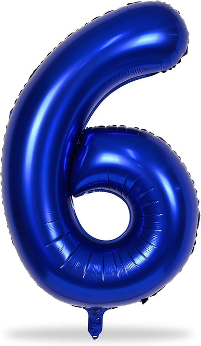 Navy Blue Number 6 Balloon, 40In Large Royal Blue Foil Number Balloons Set 0-9 for Men, Self Inflating Dark Blue Digital 6 Helium Balloon for Boys 6th Birthday Anniversary Party Decoration Supplies