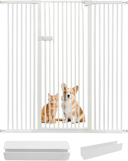 Lumizone Extra Tall Cat Gate 55.12" High Pressure Mounted Extra Wide 2025 New (17 Sizes) 1.37" Gap No Drilling Auto-Close One-Handed Operation Tall Pet Gate for Dogs(White, 55.12" H x 38.39"-59.44" W)