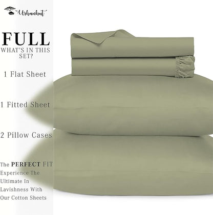 URBANHUT 800 Thread Count Egyptian Cotton Sheets Set Full Size, Luxury Full Size Bed Sheets, 4 Pc Bed Sheet Sets, Hotel Sheets Sateen Finish Fits 16" Deep Pocket - Sage