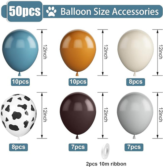 Cowboy Western Party Balloons 12 Inches 50pcs Cow Print Balloons, Coffee Brown Blue Cow Balloons for Cowboys Cowgirls Rodeo Party Birthday Baby Shower Western Farm Animals Cow Themed Party Decor