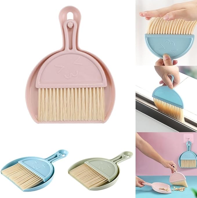 Sleek Mini Broom Set with Dustpan Great for Removing Dirt from Keyboards, Pet Areas, and More (blue)