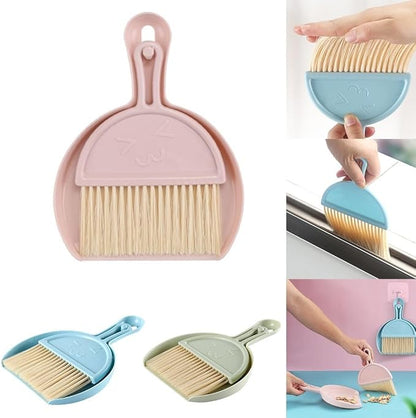 Sleek Mini Broom Set with Dustpan Great for Removing Dirt from Keyboards, Pet Areas, and More (blue)