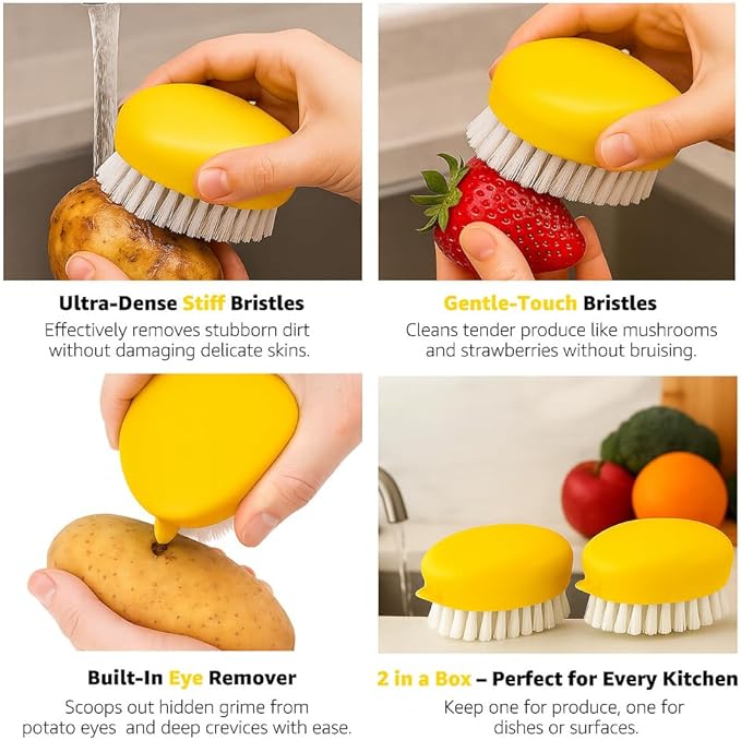 Premium Veggie Brush The Scrubber for Potato Eyes,a Potato Scrubber Suitable for Root Vegetables & Delicate Fruits,a Dual-use Fruit and Vegetable Brush, Your Kitchen Essential
