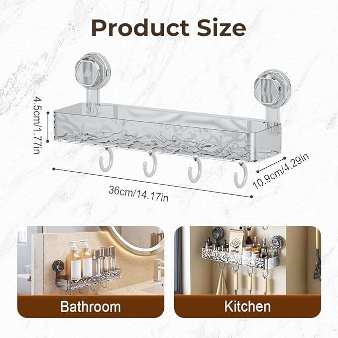Corrugated Suction Cup Storage Holder, 2026 New Movable Shower Shelf Suction Cup,Shower Caddy Large Capacity Bathroom Organizer,No-Drill Wall-Mounted Storage Shelf (2PCS Clear)