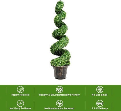 SAFEPLUS 4 Ft Artificial Boxwood Spiral Topiary Tree, Fake Greenery Plants for Indoor or Outdoor