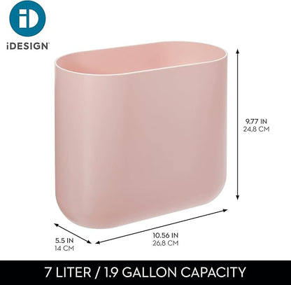 iDesign Small Slim Plastic Bathroom Trash Can, Garbage Can for Bedroom, Office, Desk, Dorm, Pink