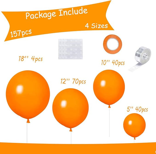 154pcs Orange Balloons Different Sizes 5/10/12/18 Inch Orange Balloons for Balloon Arch Halloween Balloons Garland Kit for Fall-Themed Parties Wedding Birthday Bridal Shower Autumn Party Decorations