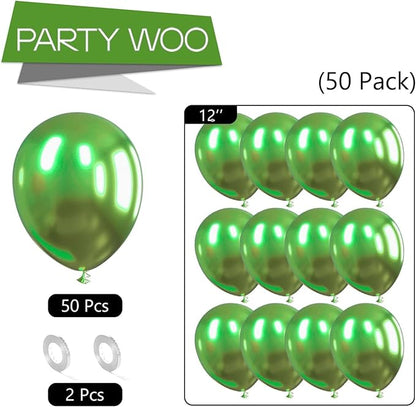 PartyWoo Metallic Green Balloons 50 pcs 12 Inch Metallic Apple Green Latex Helium Balloons for Graduation Halloween Safari Dinosaur Summer Weddings Baby Showers Birthday Party Decorations Green-G121