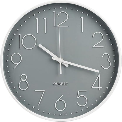Wall Clock Non-Ticking Silent Modern Simple Style Round Decor Clock Stereoscopic Dial Quartz Wall Clocks for Home/Office/School/Living Room/Bedroom/Kitchen (Gray, 8inch)