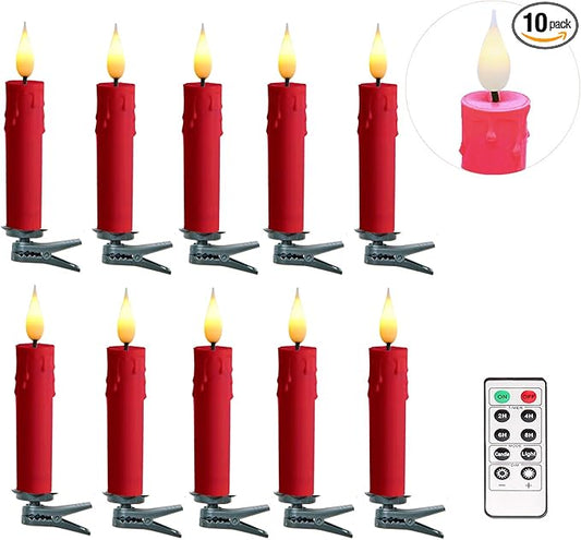 Set of 10 PCS Flickering Christmas Tree Candle Lights, Clip on Candles for Christmas Tree Battery Operated with Remote, Flameless LED Window Candles for Home Christmas Party Decoration