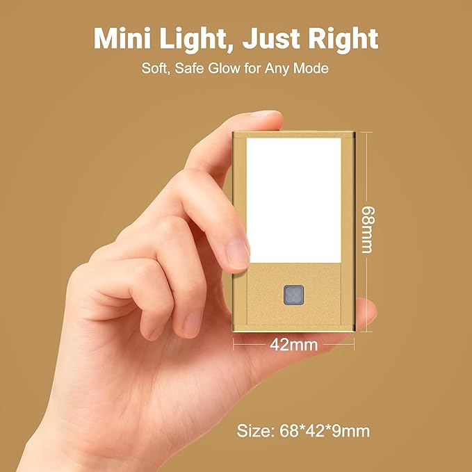 Rechargeable Motion Sensor Night Lights, 8-Pack - Painted Gold Aluminum Alloy, Ultra-Compact Magnetic Mount, 3000K Warm White Glow, Ideal for Hallways, Bedrooms, Stairs & Nightly Use