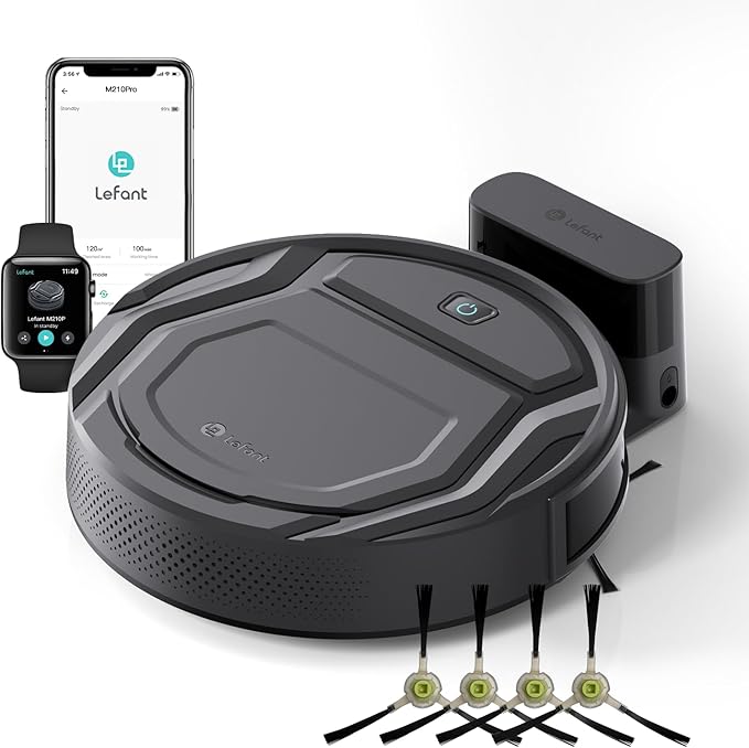 Lefant M210 Pro Robot Vacuum, Slim Quiet, 3 Adjustable Suction Levels, 6 Modes, Robot Vacuum Cleaner for Pet Hair, Hard Floors & Low Carpets, Self-Charging, WiFi/App/Alexa Control, Gray