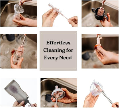 Haakaa Silicone Cleaning Brush Kit – Household Cleaning Brushes for Bottles and Crevices – Food-Grade Silicone: Dishwasher Safe (Brush-Grey)