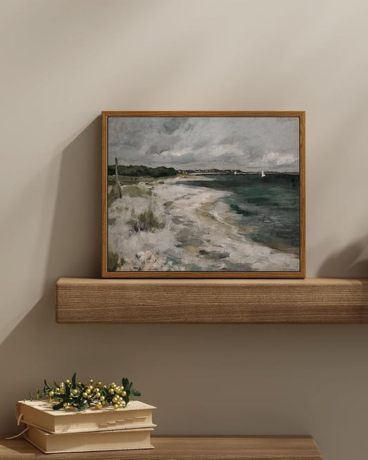 InSimSea Framed Canvas Wall Art Vintage Decor, Rustic Coastal Wall Art for Living Room, Country Storm Clouds Seaside Oil Painting Pictures for Bathroom Dining Room Decor, 11"x14"