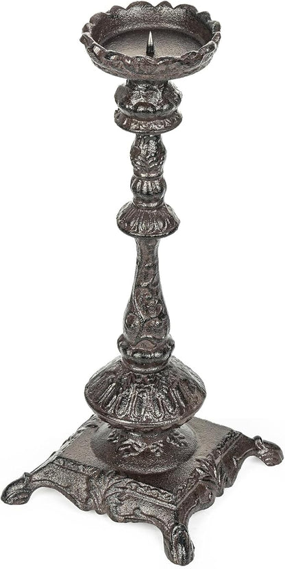 Sungmor Heavy Duty Cast Iron Candlestick Holders - Handcrafted Vintage Candelabra - 37CM/15Inch Tall 1-Head Candle Holder - Decorative Pillar Candle Stand for Christmas Birthday Wedding Home Party