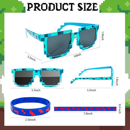 24Pack Pixel Theme Party Favors, 12 Sunglasses and 12 Bracelets for Kids Adults Birthday Party Decorations Supplies