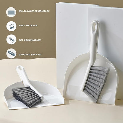 Mini Broom and Dustpan Set -Small Dustpan with Brush Set,Hand Broom and Dustpan Set, Compact Dustpan and Brush Combo for Kitchen, Floors, Desktop, Pet Care, Daily Cleaning (White+Dark Gray)