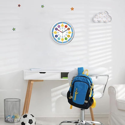 XFM Large Kids Wall Clock 16 Inch Silent Non Ticking Quartz Battery Operated Decorative Time Teaching Clock for Children Bedroom Nursery Room Classroom