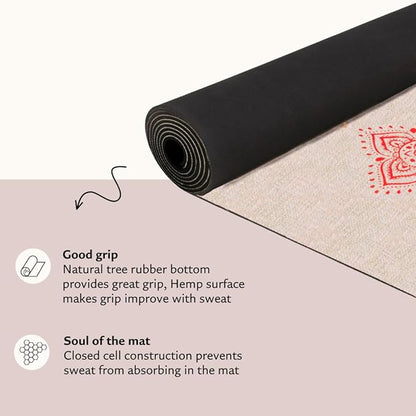 Pro Hemp Mat - Artist Designed, Premium Printed Eco-Friendly Non-Slip mat, Great for Regular & Hot Yoga, Pilates, Workouts 72 inch x 24 inch x 3mm Thick