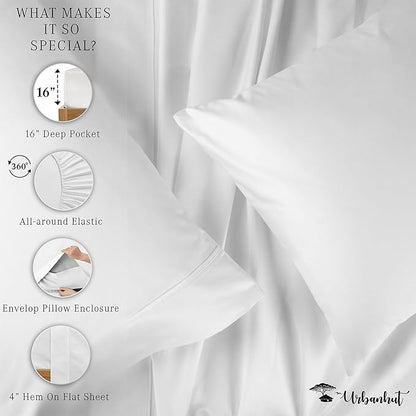 URBANHUT 800 Thread Count Egyptian Cotton Sheets California King Size, Long Staple Sheets Set for Cal King Bedding, 4 Pc Bed Sheet Sets, Luxury Hotel Sateen Sheets Fits 16" Deep Pocket - White