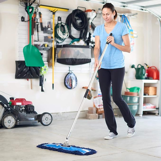 Nine Forty 60" Premium Nylon Dust Mop with Wood Handle - Heavy Duty Mop Head for Industrial, Commercial, and Residential Cleaning - Dry Floor Duster for Hardwood Surfaces and Commercial - Blue