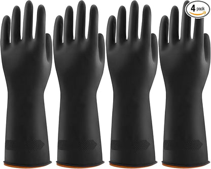 Bamllum 4 Pairs Black Rubber Dishwashing Gloves - Reusable Cleaning Gloves for Kitchen, Household, Anti-Slip, Flexible & Long-Lasting (Small)