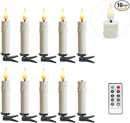 Romingo Flameless Candles Christmas Decor, 10PCS Led Flickering Lights Battery Operated with Remote Timer/Clips, Window Candles for Home Indoor Outdoor Wedding Halloween Christmas Trees Decor