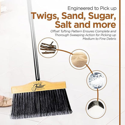 Fuller Brush 10-Inch Maple Wood Broom with 2 Piece Black Steel Threaded Handle for Indoor and Outdoor Cleaning on Hard Floors, Tile, Concrete, and Garage Surfaces