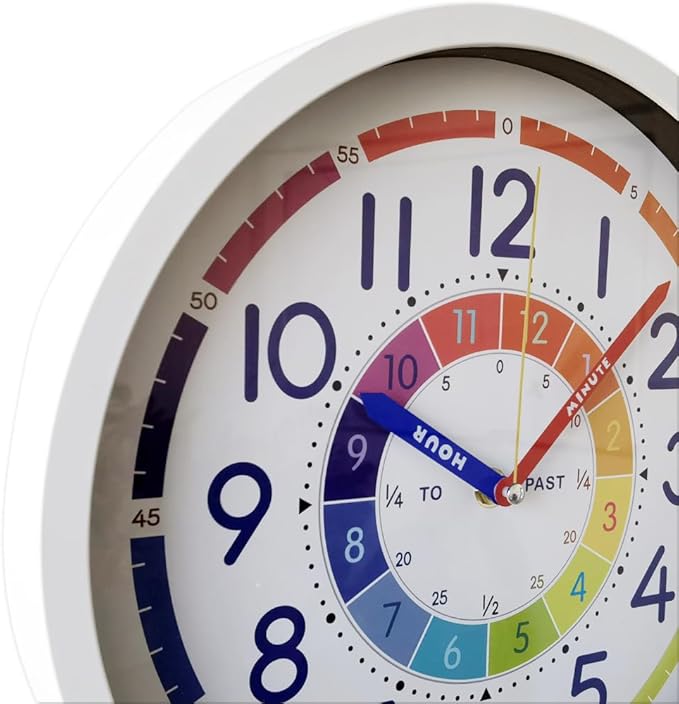 Time Teaching Clock 12 Inch Silent Wall Clock for Kids Learning Time, Silent Non-Ticking Quartz Decorative Wall Clock for Teacher's Classrooms Or Children's Bedrooms