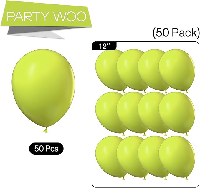 PartyWoo Lime Green Balloons 50 pcs 12 Inch Balloons for Graduation Halloween Safari Jungle Dinosaur Baby Shower Birthday Summer Party Decorations Green-Y8