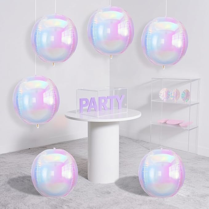 Iridescent Balloons 9 pcs,Iridescent Birthday Decorations Giant 4D Round Balloons 22 Inch for Wedding Baby Shower Holographic Party Decor