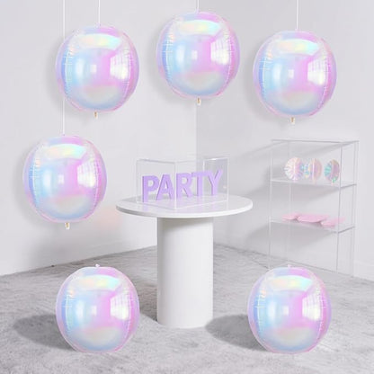 Iridescent Balloons 9 pcs,Iridescent Birthday Decorations Giant 4D Round Balloons 22 Inch for Wedding Baby Shower Holographic Party Decor